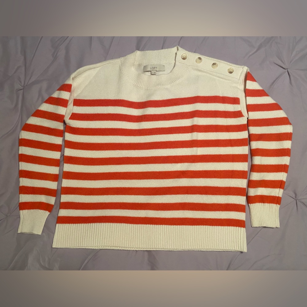 NWT Loft striped button shoulder sweater